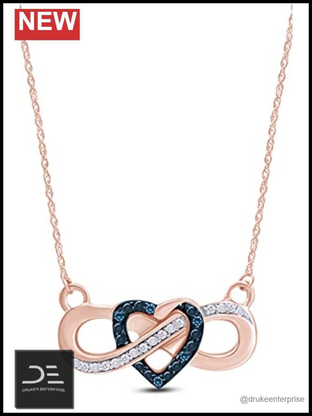 925 Sterling Silver Heart Infinity Pendant Necklace with Rose Gold Over and